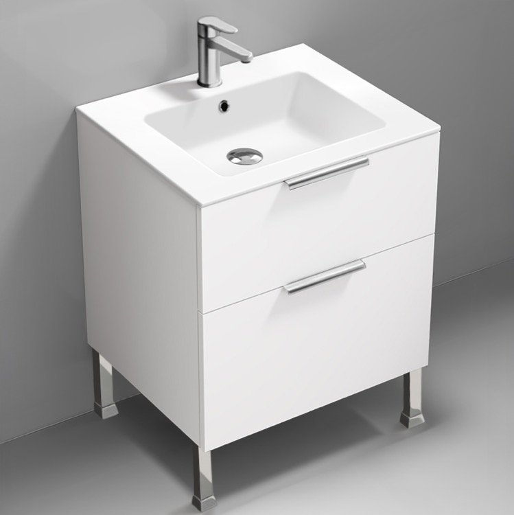 Nameeks IBIZA64 Modern Bathroom Vanity, Floor Standing, 24 Inch, Glossy White