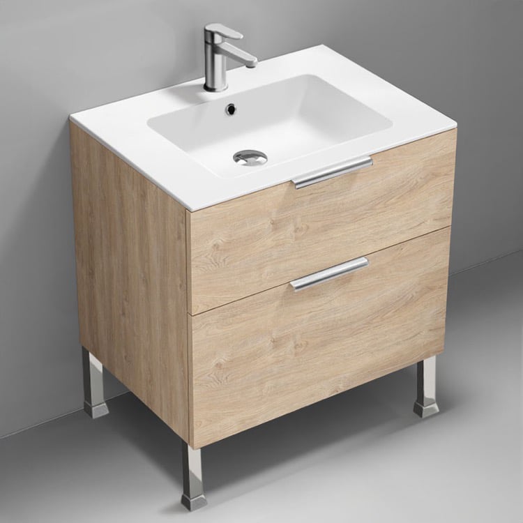 Nameeks IBIZA65 Modern Bathroom Vanity, Free Standing, 28 Inch, Brown Oak