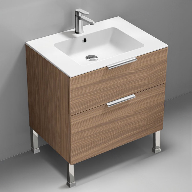 Nameeks IBIZA66 Modern Bathroom Vanity, Free Standing, 28 Inch, Walnut