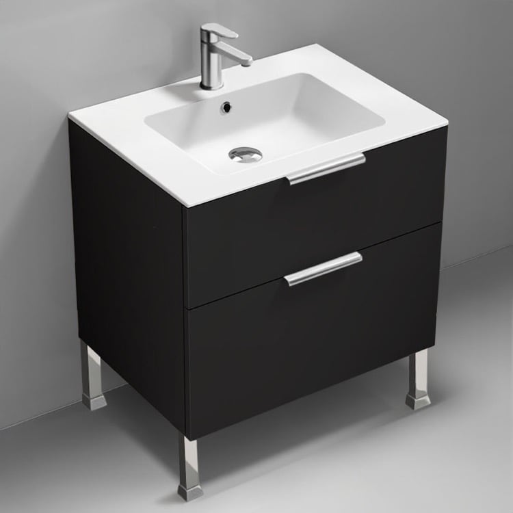 Nameeks IBIZA67 Modern Bathroom Vanity, Free Standing, 28 Inch, Matte Black