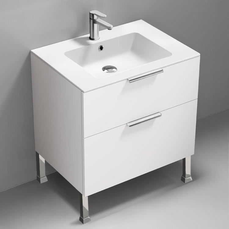 Nameeks IBIZA68 Modern Bathroom Vanity, Free Standing, 28 Inch, Glossy White