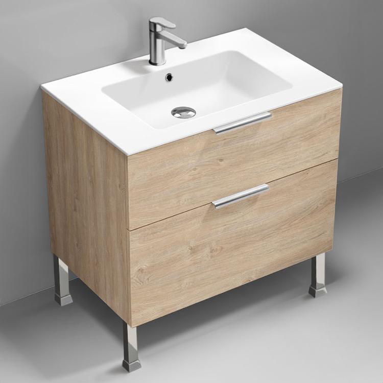 Nameeks IBIZA69 32 Inch Bathroom Vanity, Modern, Floor Standing, Brown Oak