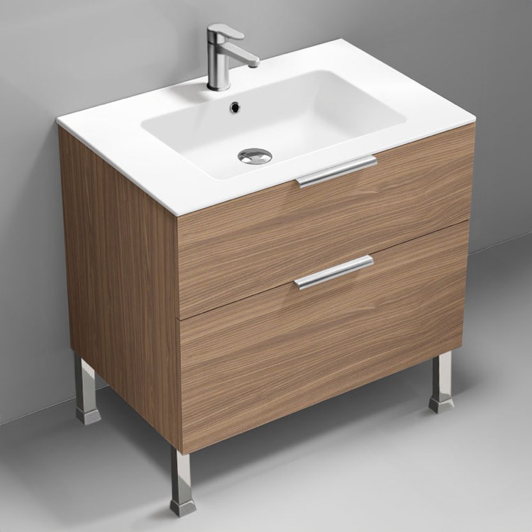 Nameeks IBIZA70 32 Inch Bathroom Vanity, Modern, Floor Standing, Walnut