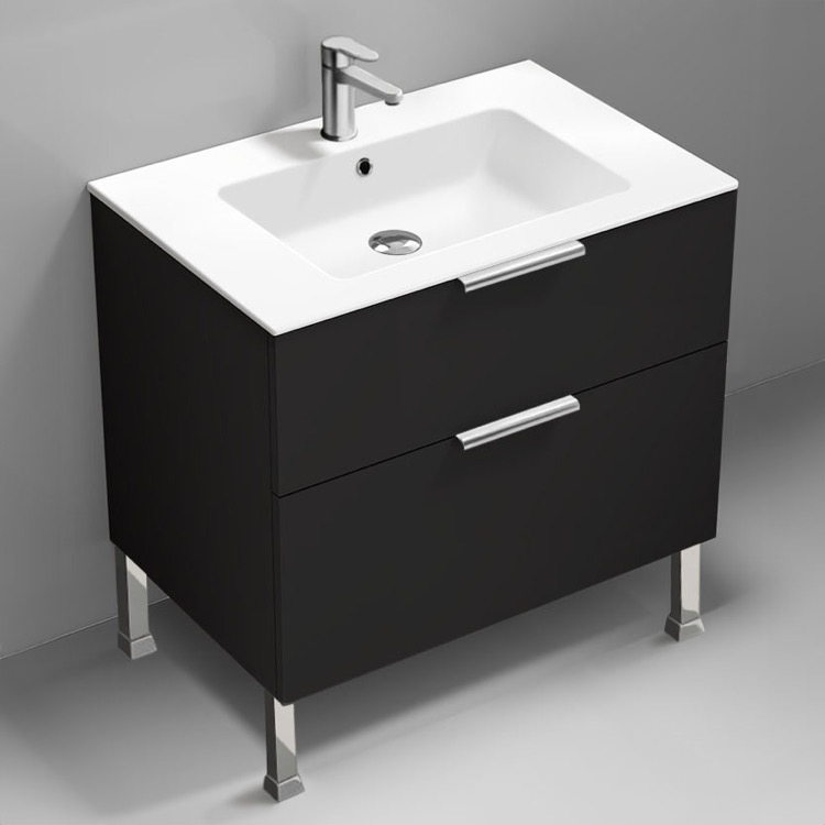 Nameeks IBIZA71 32 Inch Bathroom Vanity, Modern, Floor Standing, Matte Black