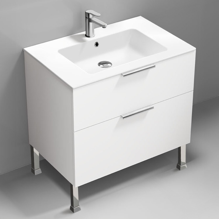 Nameeks IBIZA72 32 Inch Bathroom Vanity, Modern, Floor Standing, Glossy White