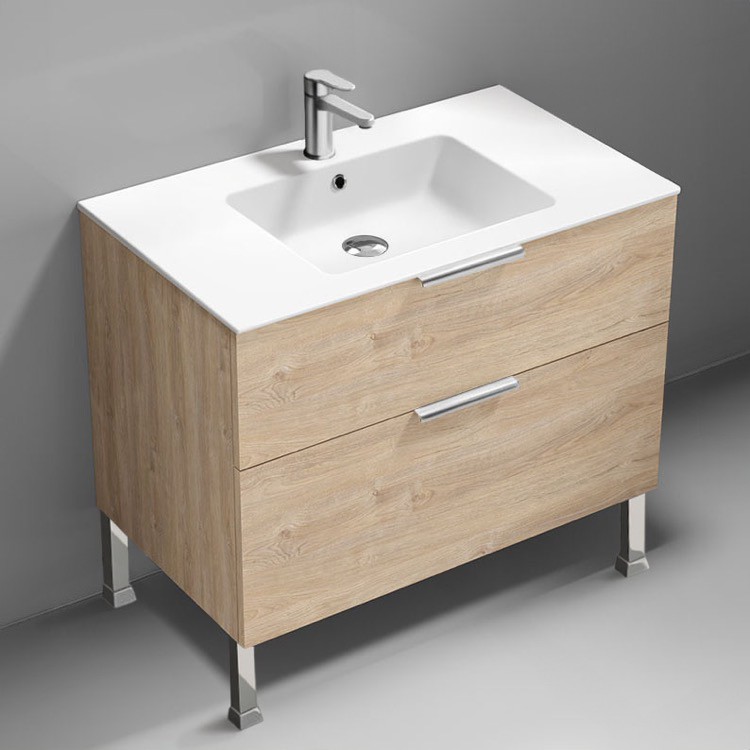 Nameeks IBIZA73 36 Inch Bathroom Vanity, Floor Standing, Modern, Brown Oak