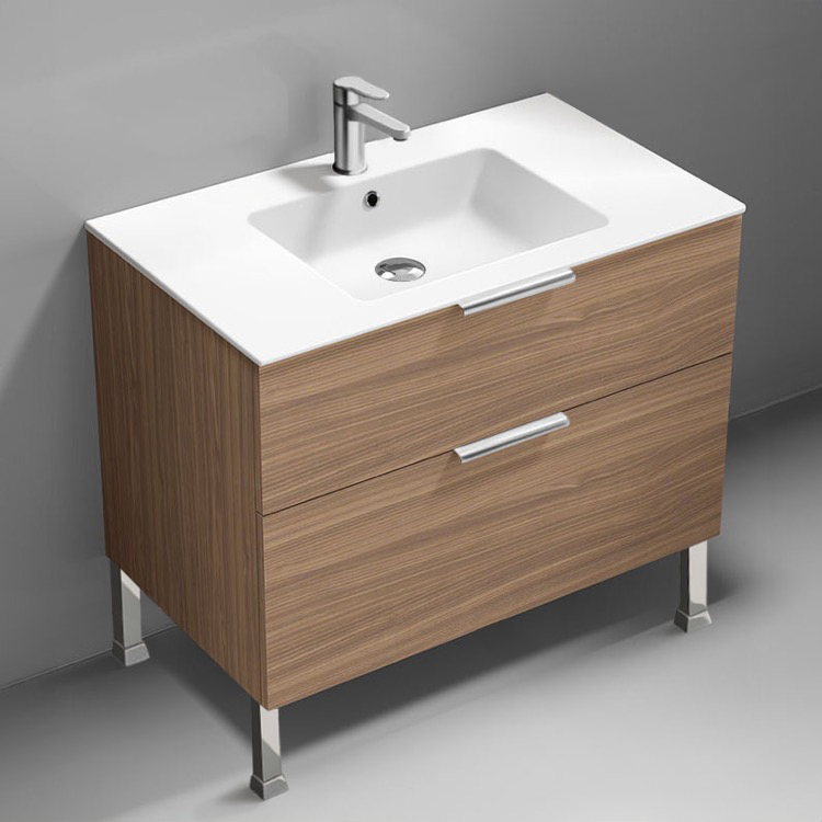 Nameeks IBIZA74 36 Inch Bathroom Vanity, Floor Standing, Modern, Walnut