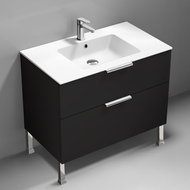 Nameeks IBIZA75 36 Inch Bathroom Vanity, Floor Standing, Modern, Matte Black