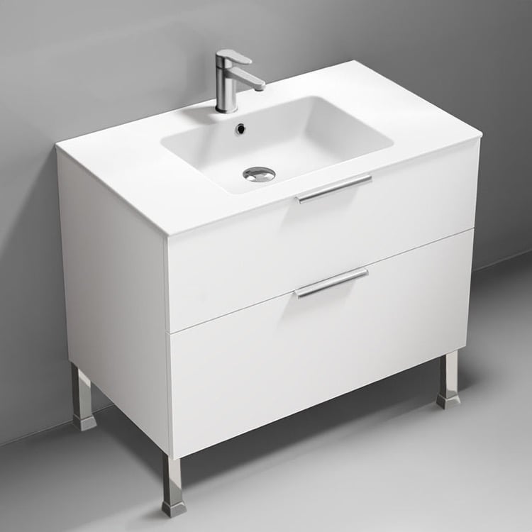 Nameeks IBIZA76 36 Inch Bathroom Vanity, Floor Standing, Modern, Glossy White