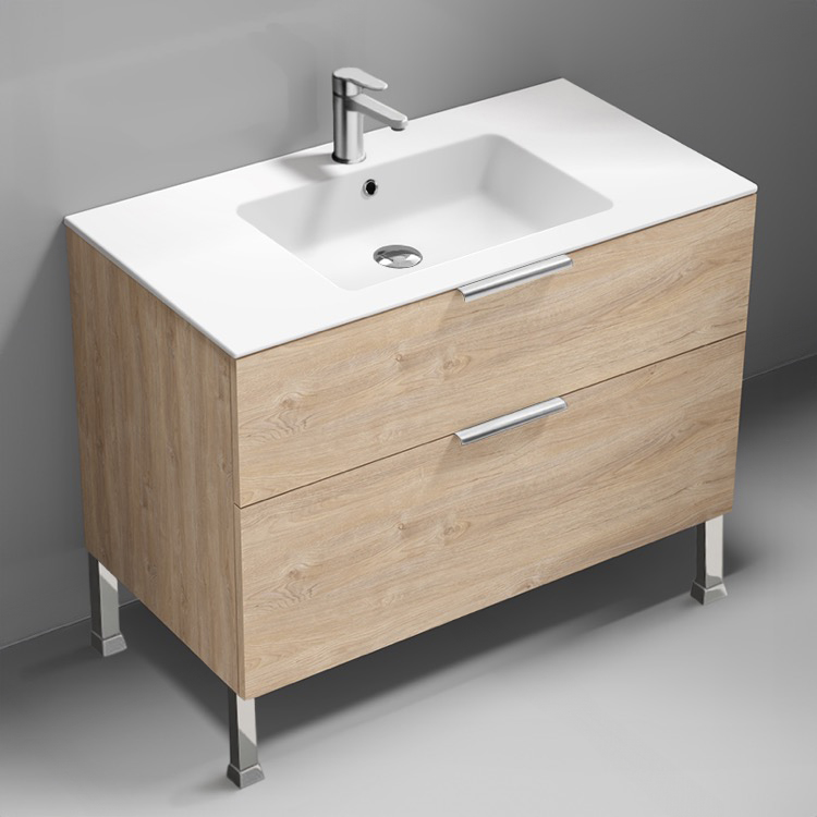 Nameeks IBIZA77 40 Inch Bathroom Vanity, Modern, Floor Standing, Brown Oak