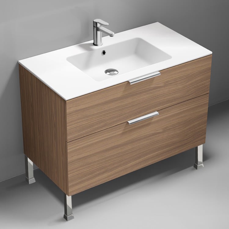 Nameeks IBIZA78 40 Inch Bathroom Vanity, Modern, Floor Standing, Walnut