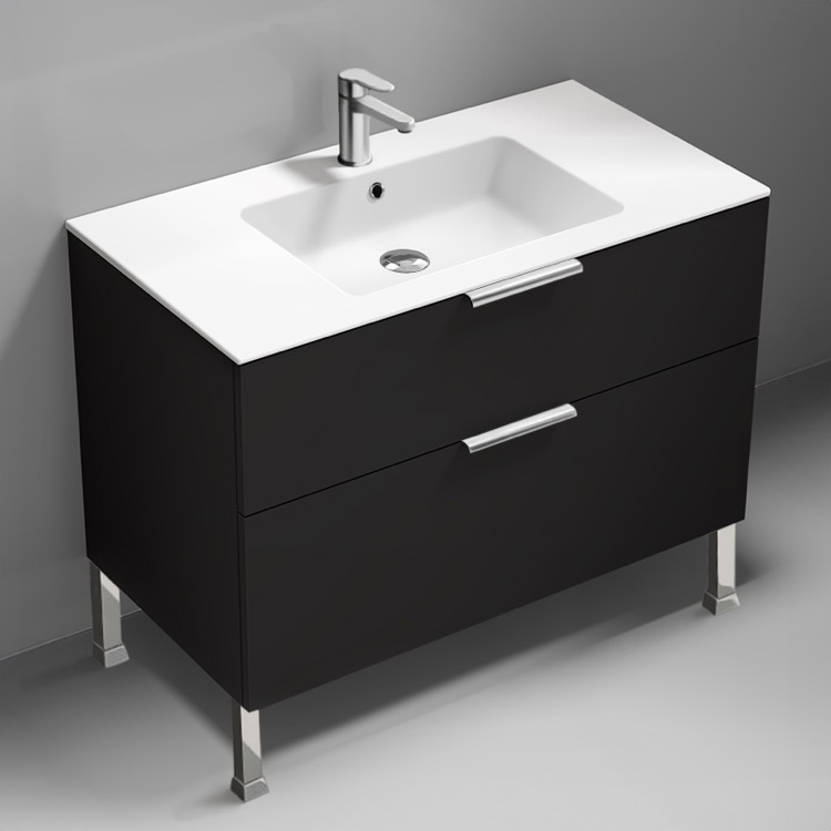 Nameeks IBIZA79 40 Inch Bathroom Vanity, Modern, Floor Standing, Matte Black