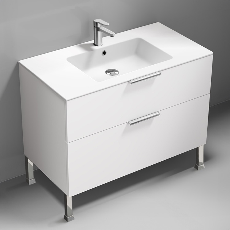 Nameeks IBIZA80 40 Inch Bathroom Vanity, Modern, Floor Standing, Glossy White