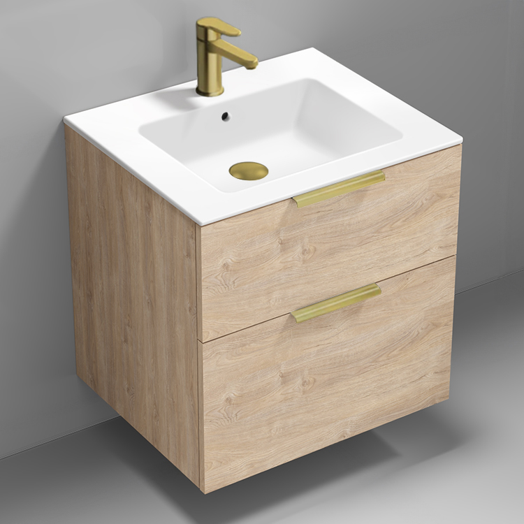 Nameeks IBIZA81 Modern Bathroom Vanity, Small, Floating, 24 Inch, Brown Oak