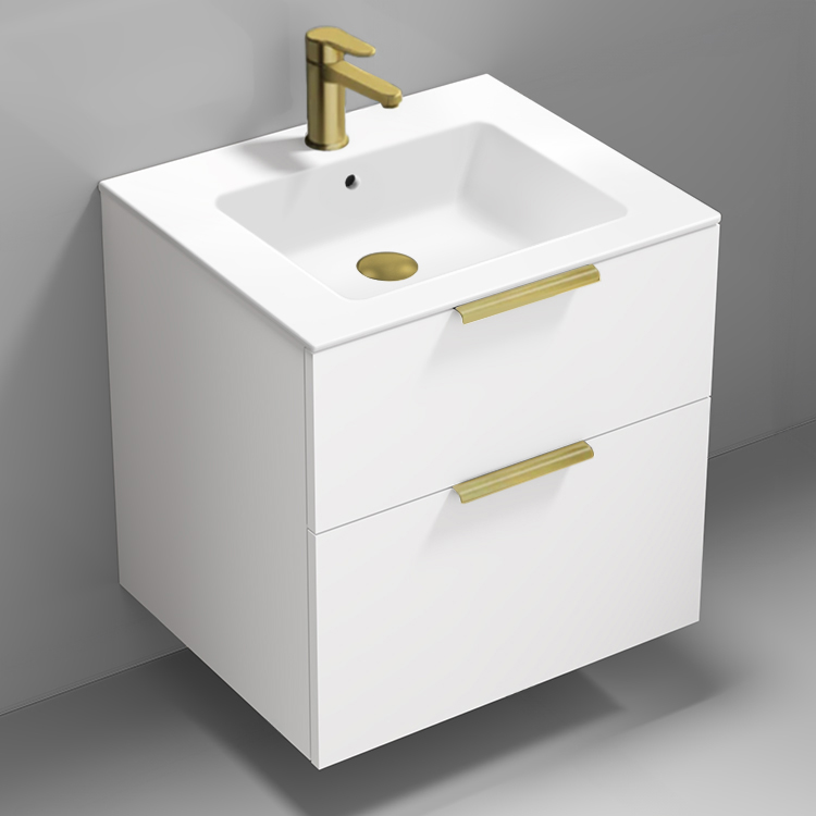 Nameeks IBIZA84 Modern Bathroom Vanity, Small, Floating, 24 Inch, Glossy White