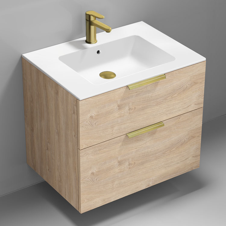 Nameeks IBIZA85 Floating Bathroom Vanity, Modern, 28 Inch, Brown Oak