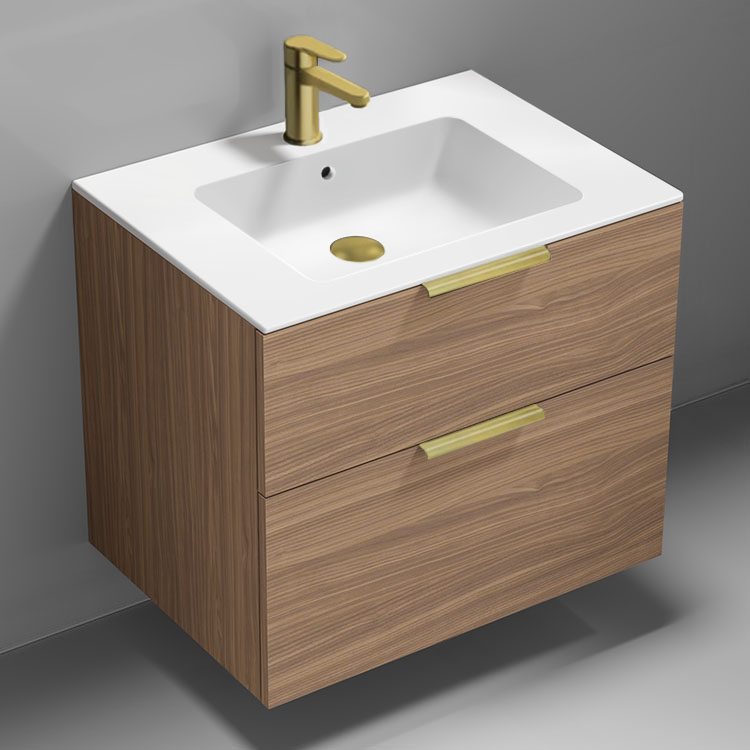 Nameeks IBIZA86 Floating Bathroom Vanity, Modern, 28 Inch, Walnut