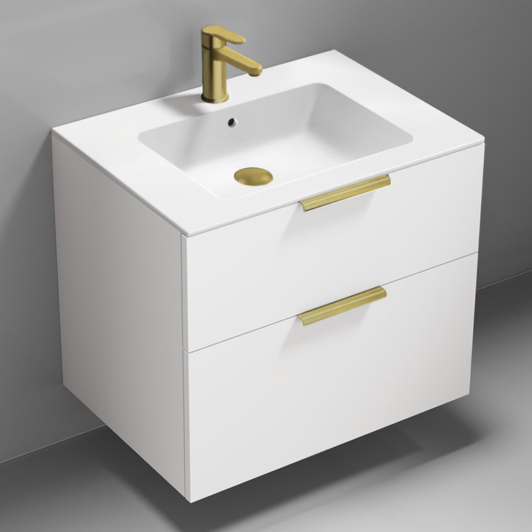 Nameeks IBIZA88 Floating Bathroom Vanity, Modern, 28 Inch, Glossy White