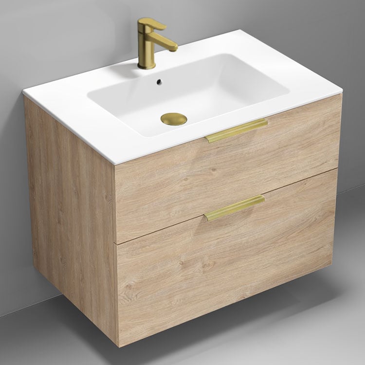 Nameeks IBIZA89 32 Inch Bathroom Vanity, Modern, Wall Mounted, Brown Oak