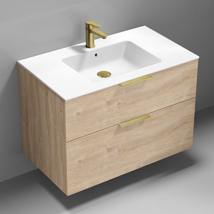 Nameeks IBIZA93 36 Inch Bathroom Vanity, Modern, Brown Oak