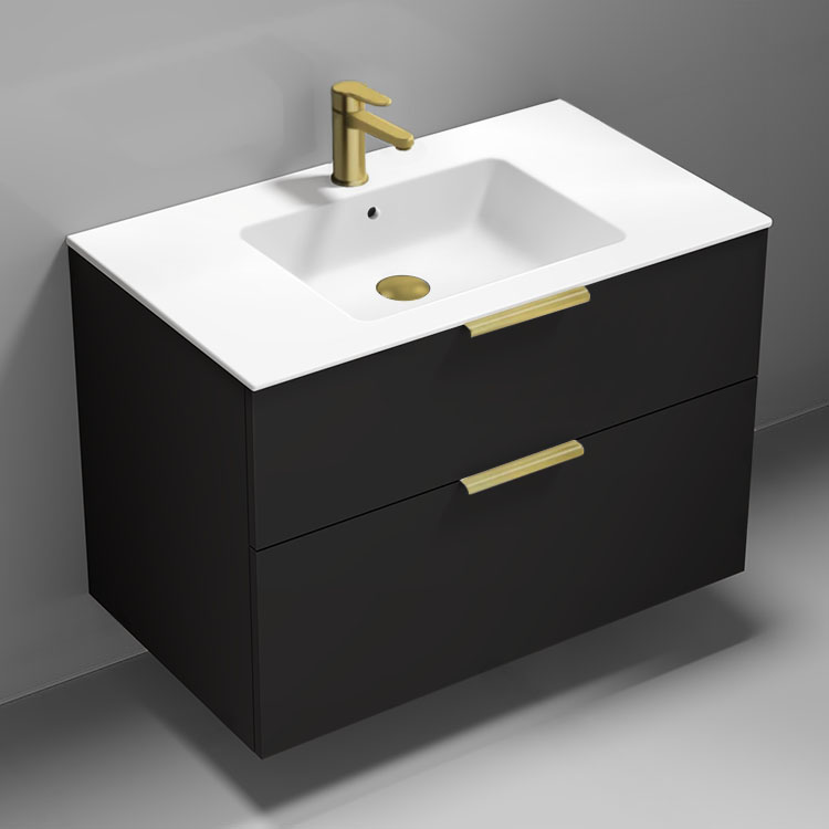 Nameeks IBIZA95 Wall Mounted Bathroom Vanity, 36 Inch, Modern, Matte Black