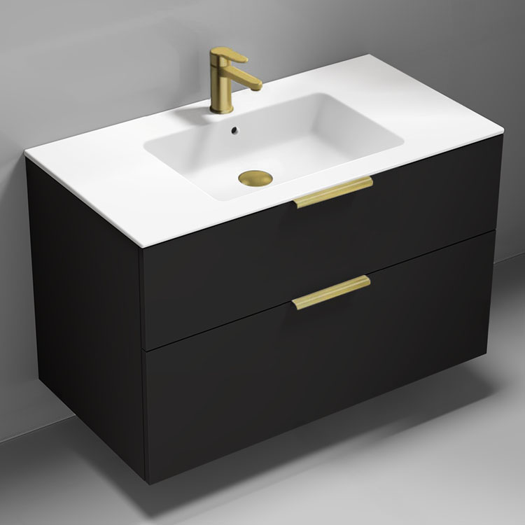 Nameeks IBIZA99 40 Inch Bathroom Vanity, Wall Mounted, Modern, Matte Black