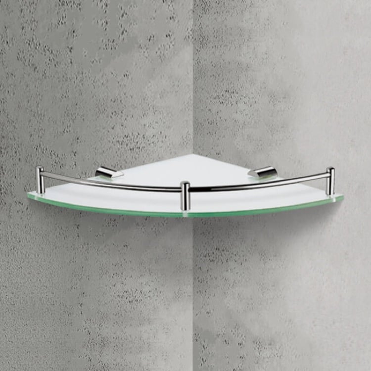 Polished Chrome Corner Mounted Double Glass Shower Shelf Bathroom