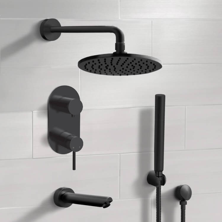 Remer TSH66 By Nameek's Tyga Matte Black Tub and Shower System With 8 ...