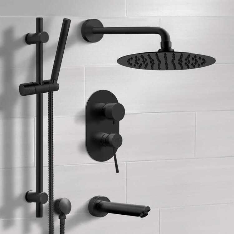 Remer TSR37 By Nameek's Galiano Matte Black Tub and Shower Faucet Set ...