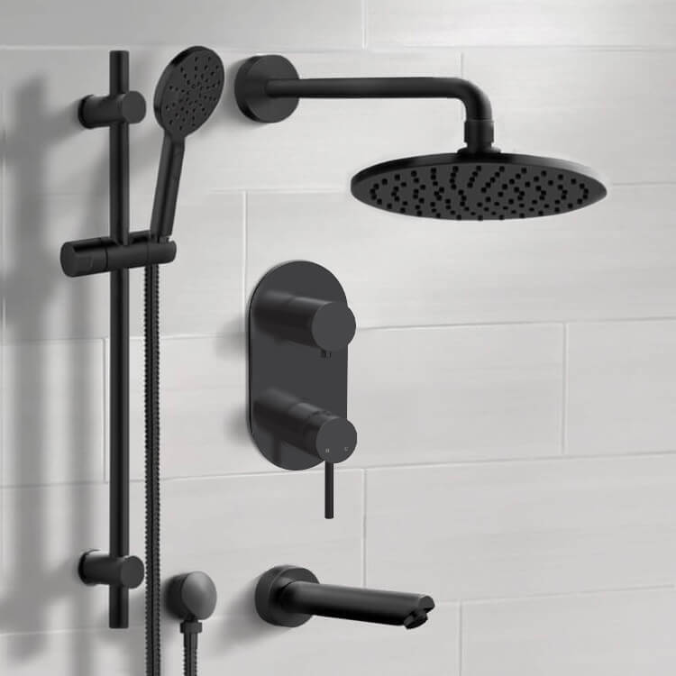 Remer TSR70 By Nameek's Galiano Matte Black Tub and Shower Set With 8 ...