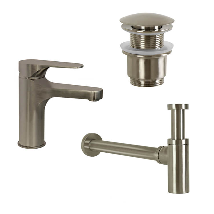Remer SA200-NP Satin Nickel Sink Faucet and Plumbing Set