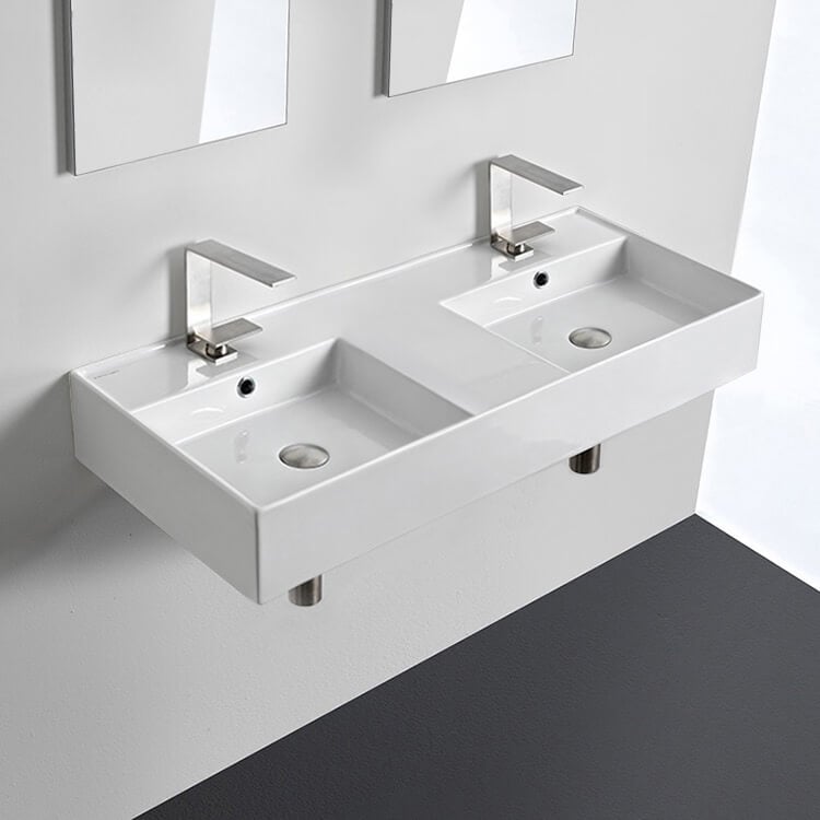 Scarabeo 5211 By Nameek's Etra Sleek Rectangular Ceramic Wall Mounted With Counter  Space - TheBathOutlet