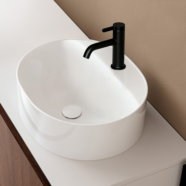 Scarabeo 5402-One Hole Oval White Ceramic Vessel Sink