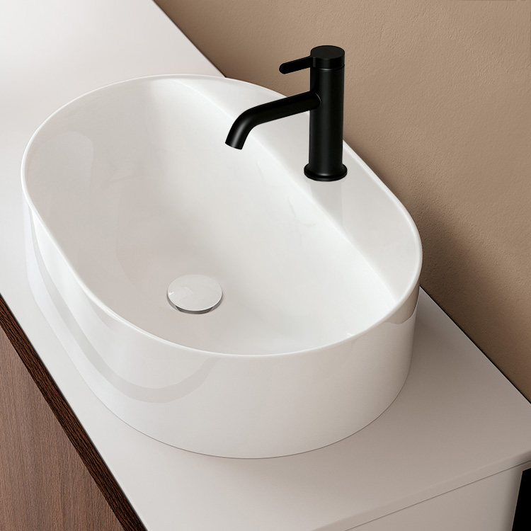 Scarabeo 5403-One Hole Oval White Ceramic Vessel Sink