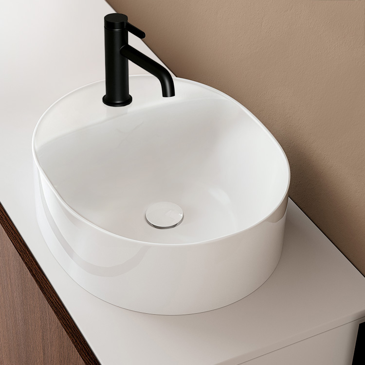 Scarabeo 5404-One Hole Small Vessel Sink, Ceramic, Round