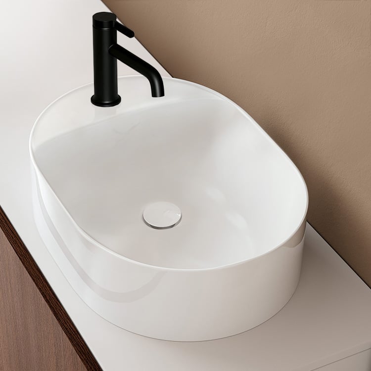 Scarabeo 5405-One Hole Oval-Shaped White Ceramic Vessel Sink