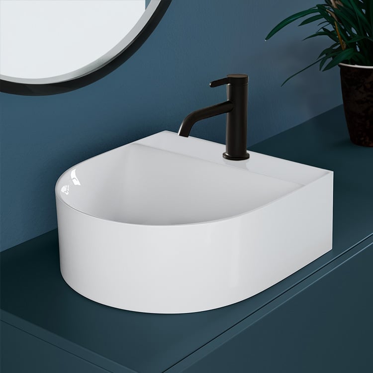 Scarabeo 5410-One Hole Modern White Ceramic Vessesl Sink