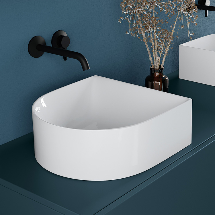 Scarabeo 5411-No Hole Modern White Ceramic Vessesl Sink