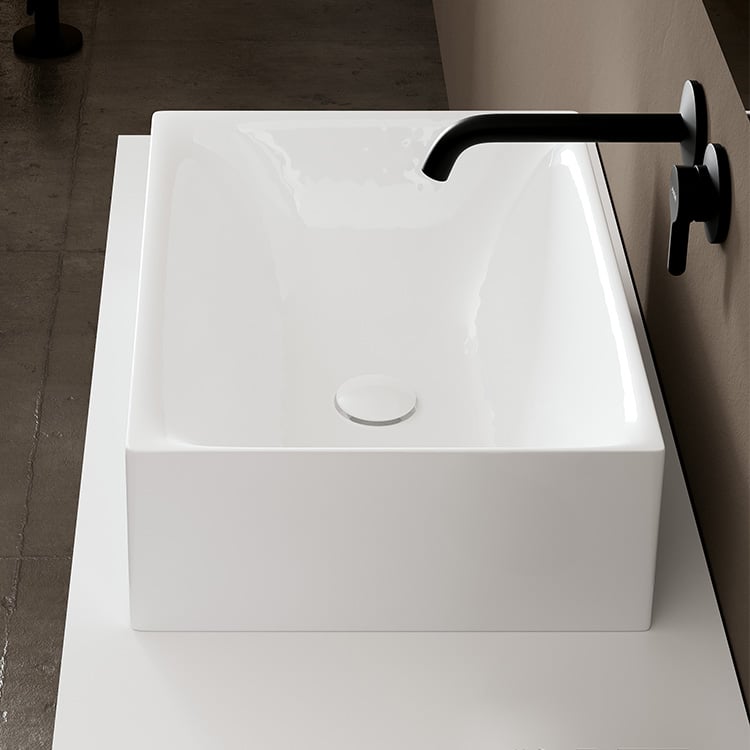 Scarabeo 5413-No Hole Rectangular White Ceramic Vessel Sink