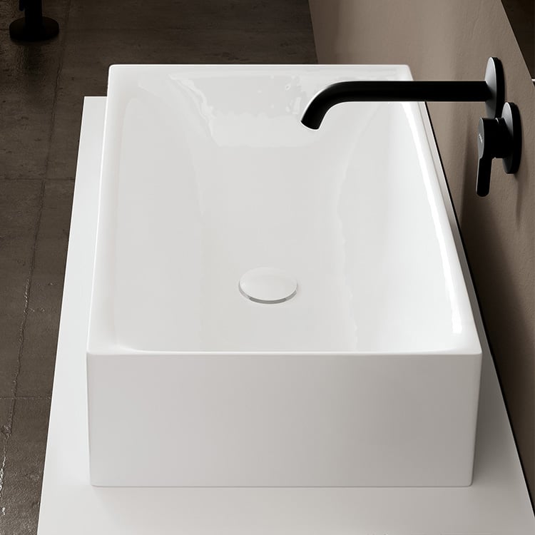 Scarabeo 5414-No Hole Rectangular White Ceramic Vessel Sink