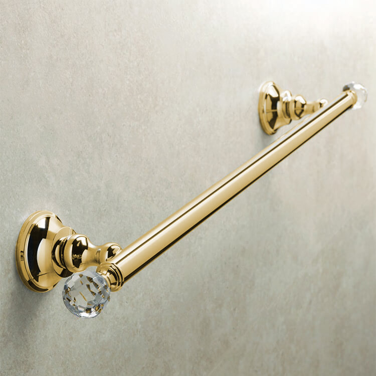 Towel Bar, Gold, Brass, 20 Inch, with Crystals